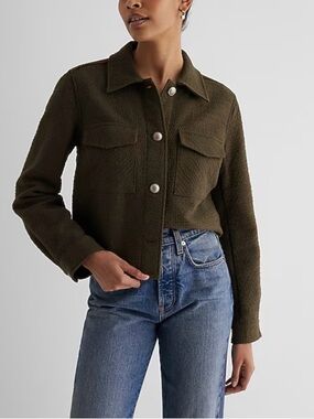 Express Olive Green Textured Utility Jacket S